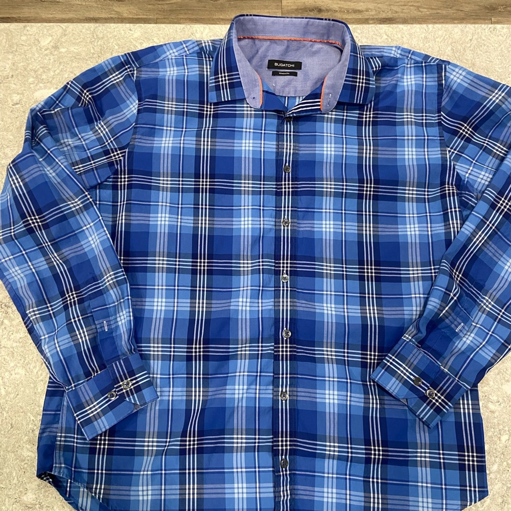 Bugatchi Navy and Light Blue Plaid Shirt